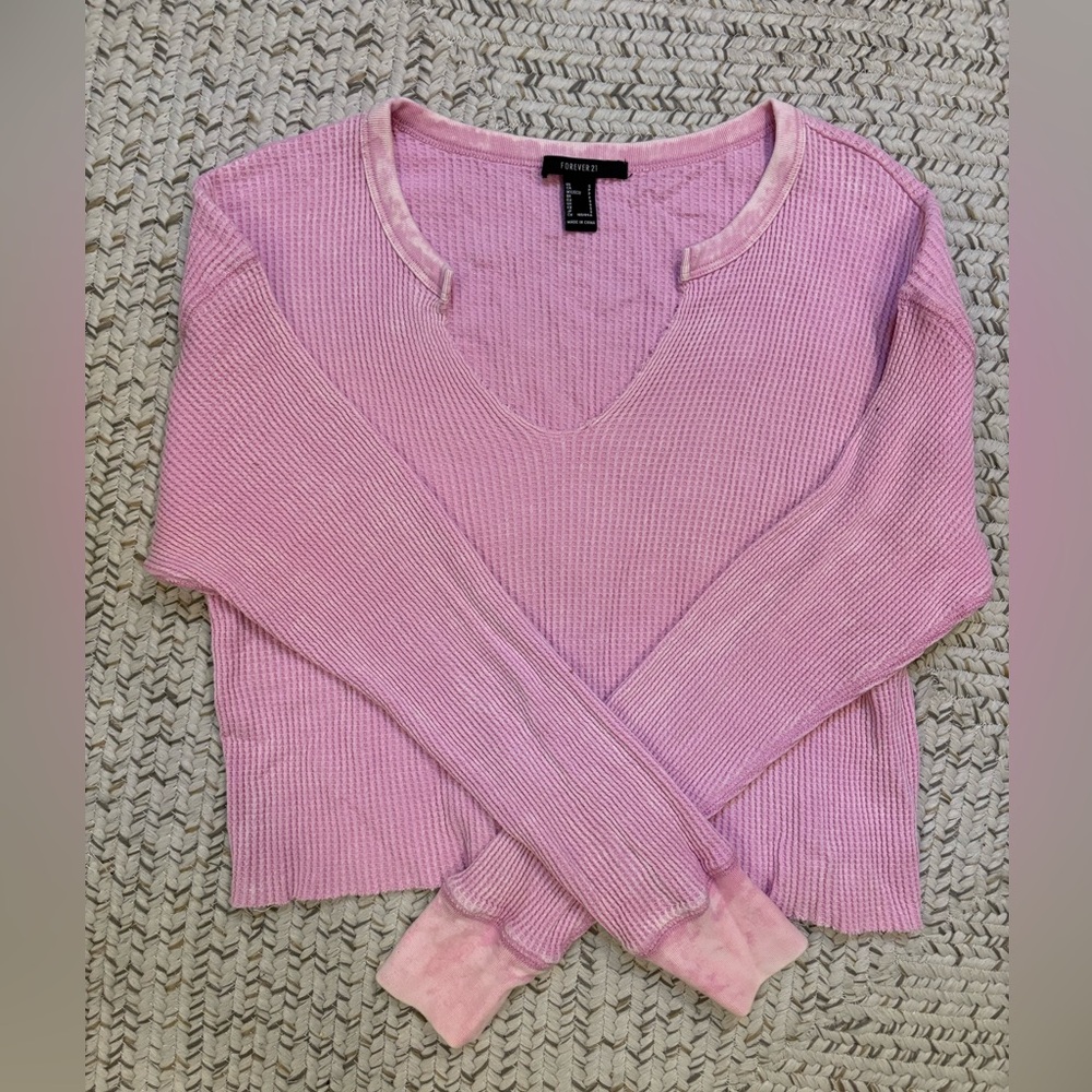 Forever 21 Light Pink Waffle Long Sleeve Crop